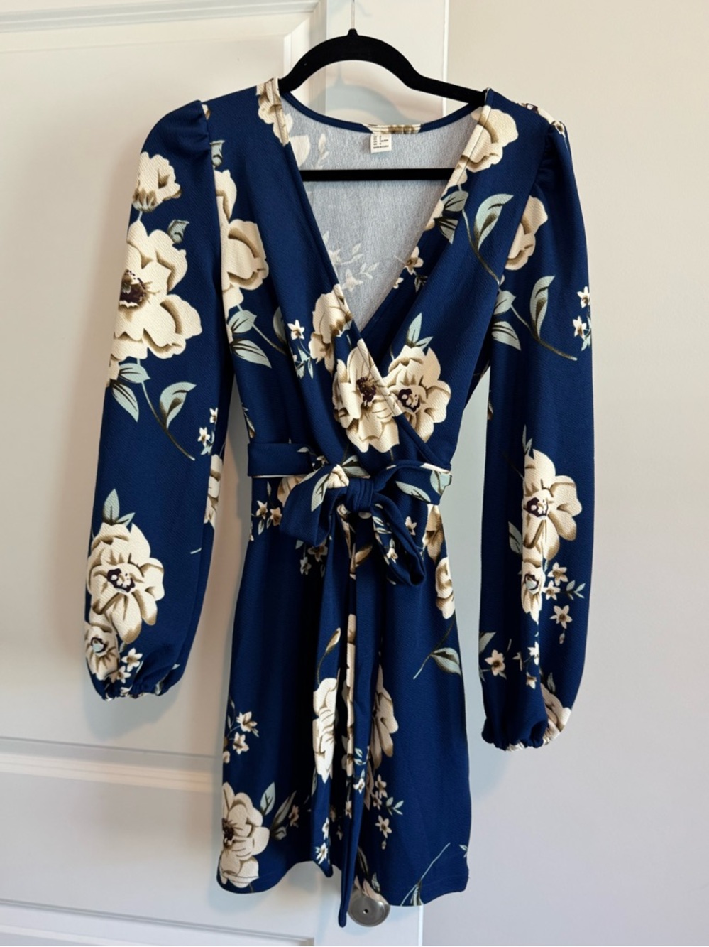 Floral Navy Longsleeve Dress with Tie Waist - NWOT - Picture 3 of 10